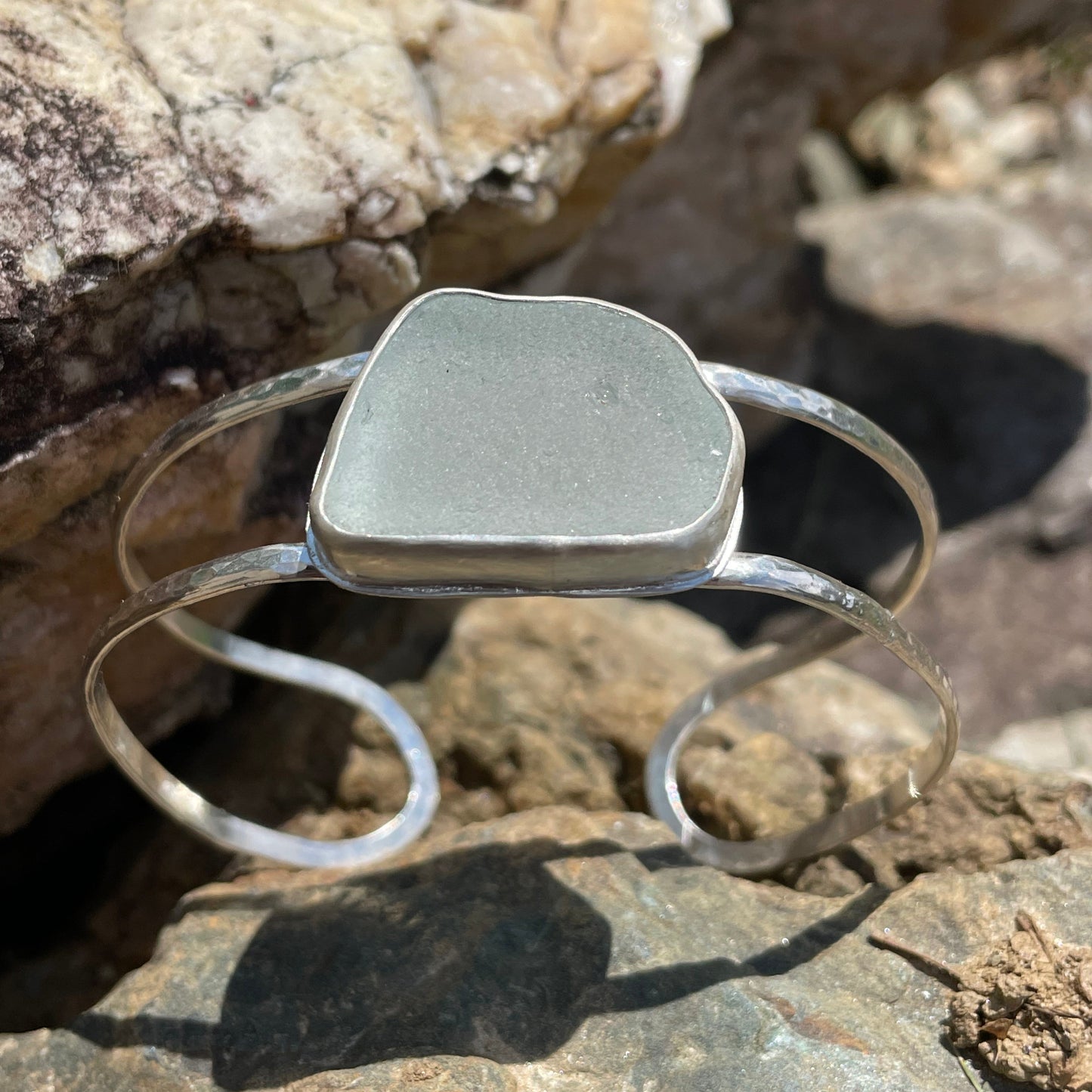 Pale Ice Blue Sea Glass Double Cuff Bracelet