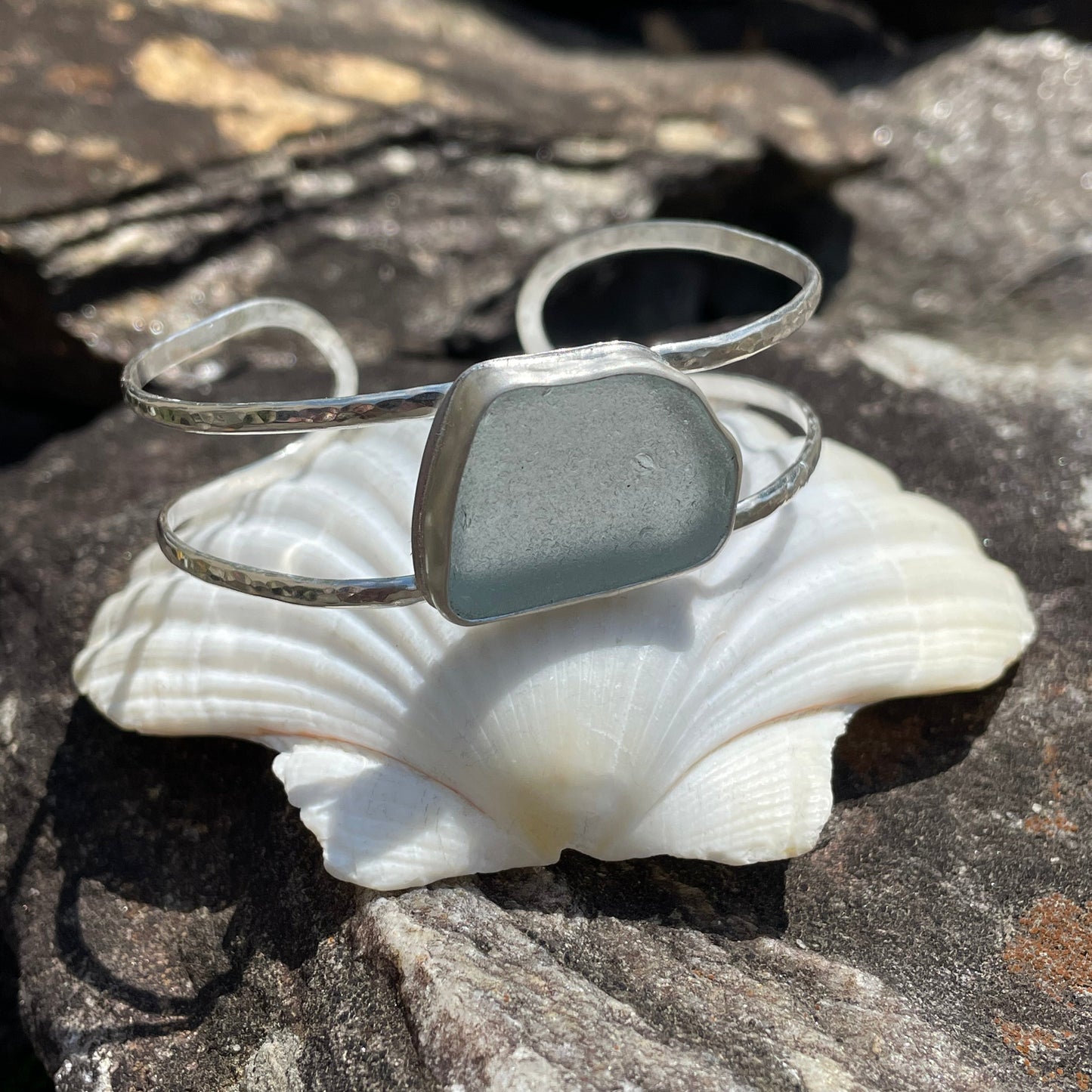 Pale Ice Blue Sea Glass Double Cuff Bracelet