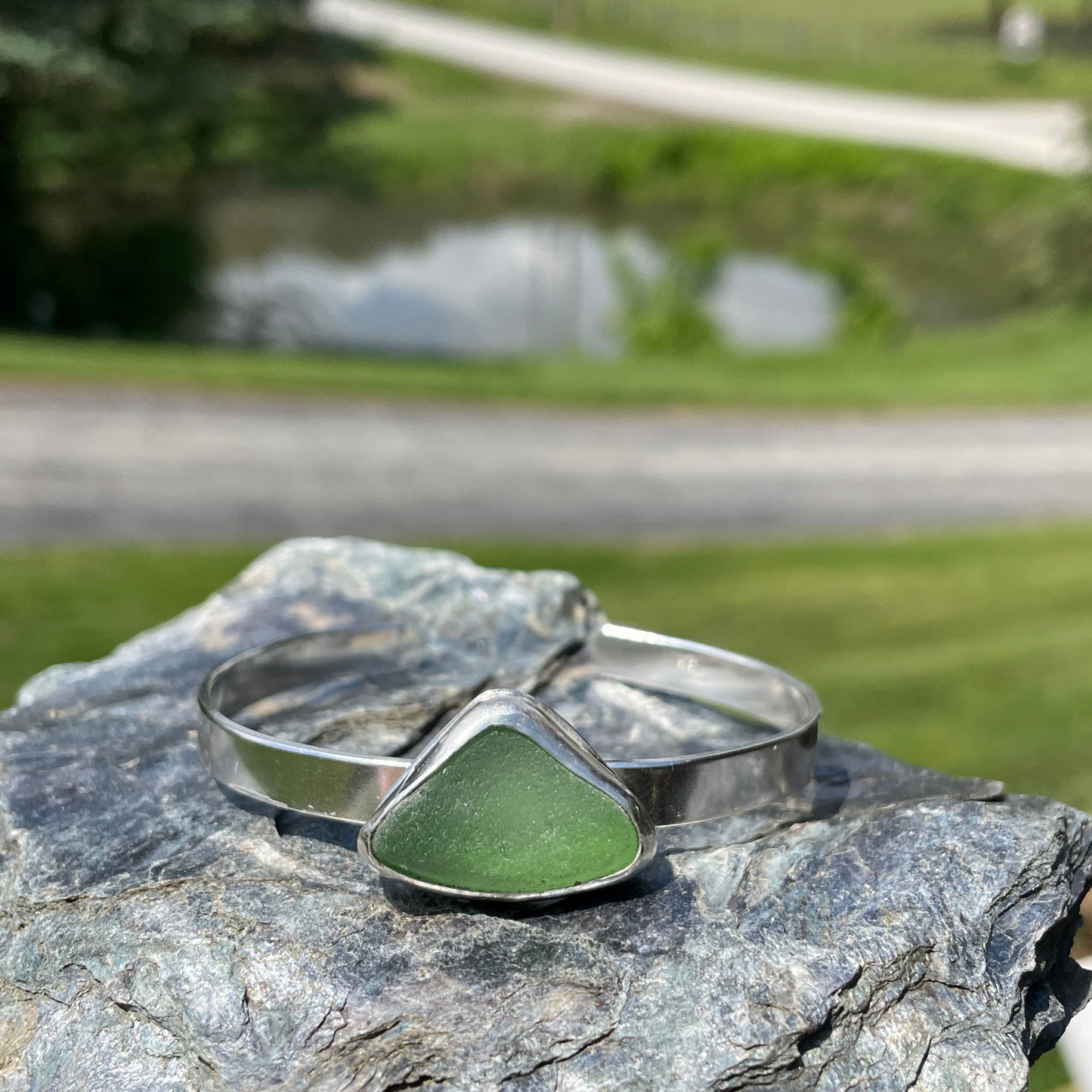 Soft Green Sea Glass Cuff Bracelet