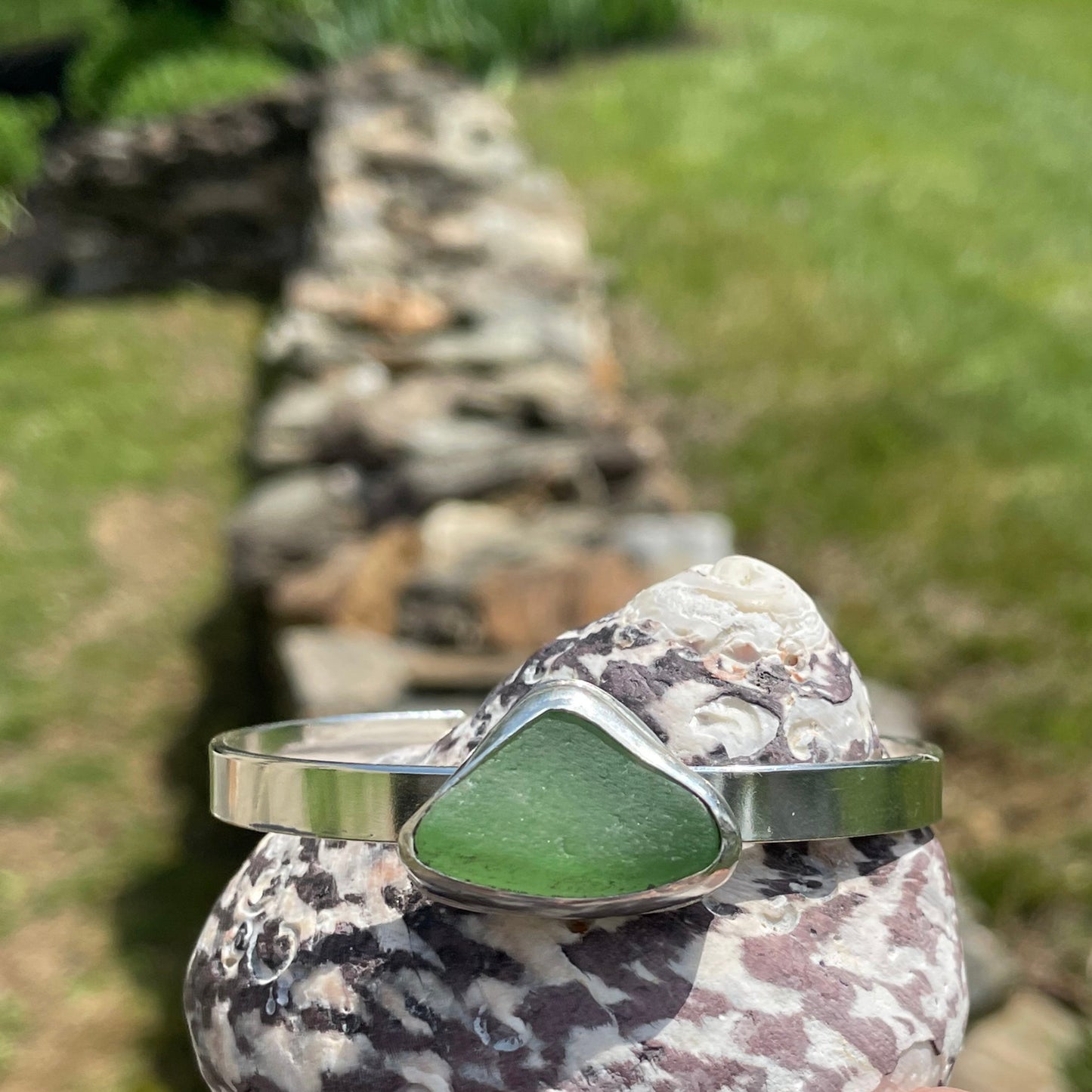 Soft Green Sea Glass Cuff Bracelet