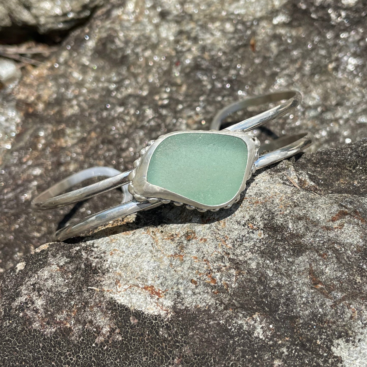 Sea Foam Green Sea Glass Double Cuff Bracelet