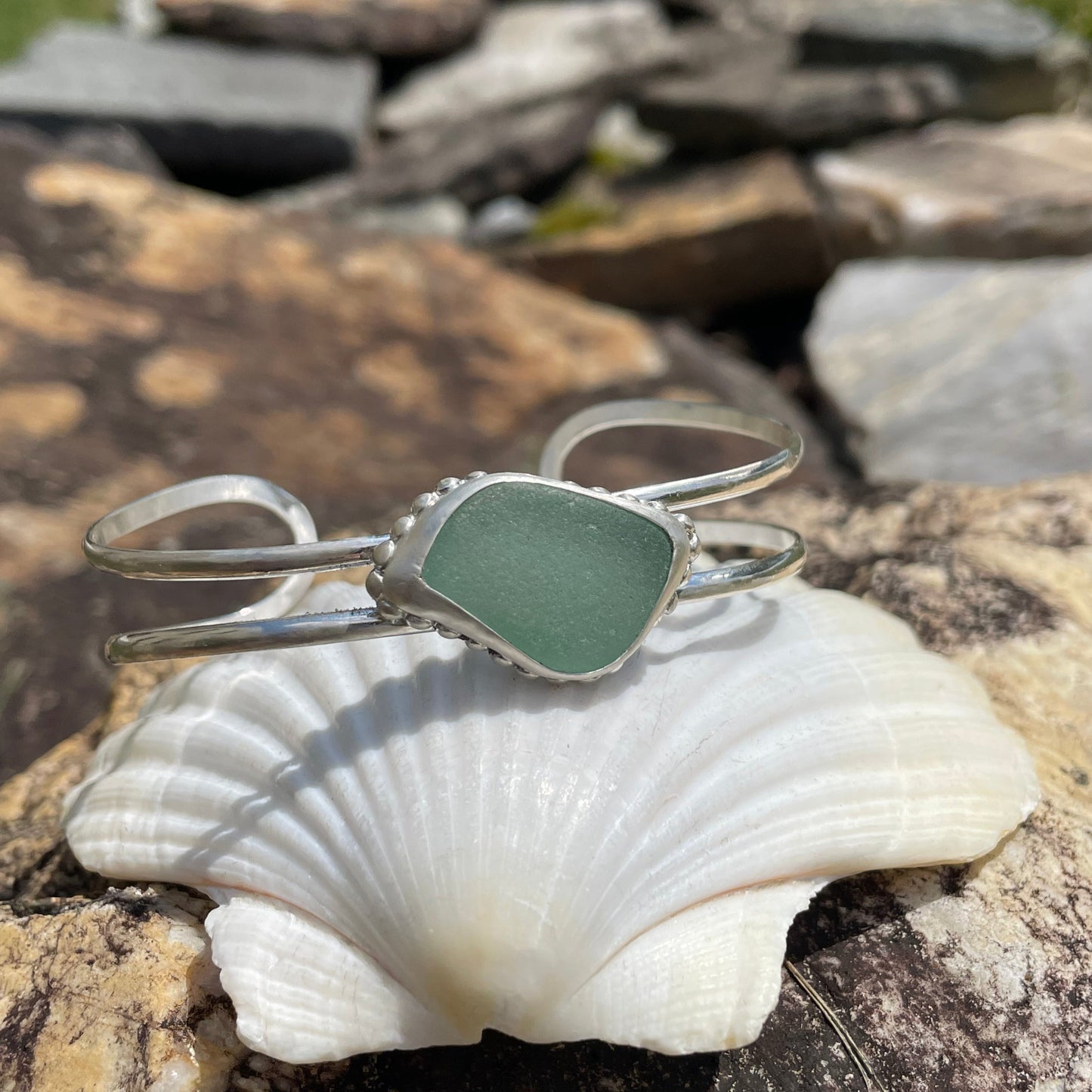 Sea Foam Green Sea Glass Double Cuff Bracelet