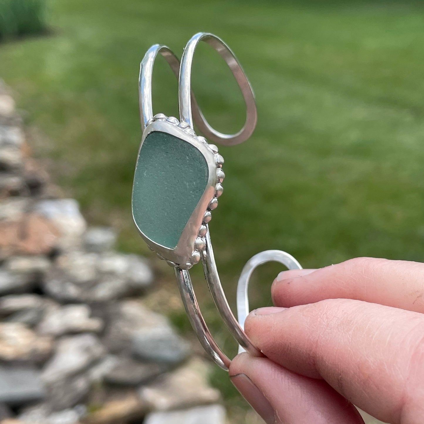 Sea Foam Green Sea Glass Double Cuff Bracelet