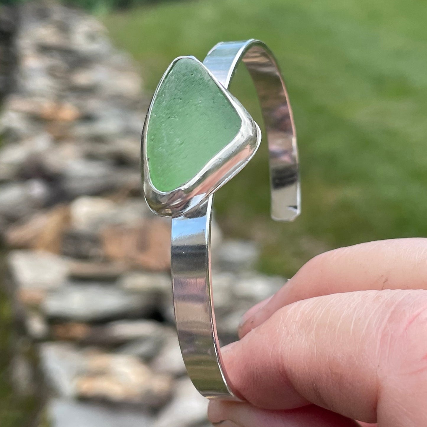 Soft Green Sea Glass Cuff Bracelet