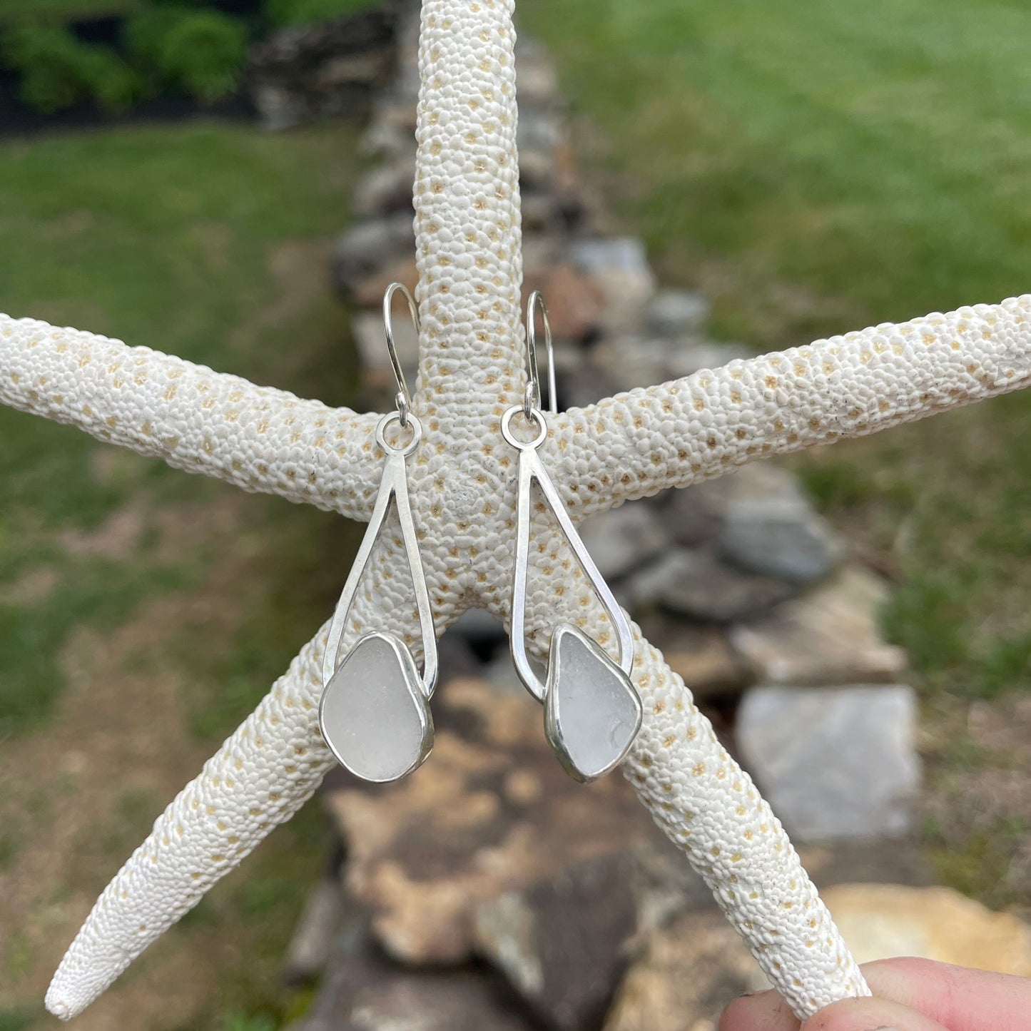 Frosty White Sea Dangle Teardrop Earrings