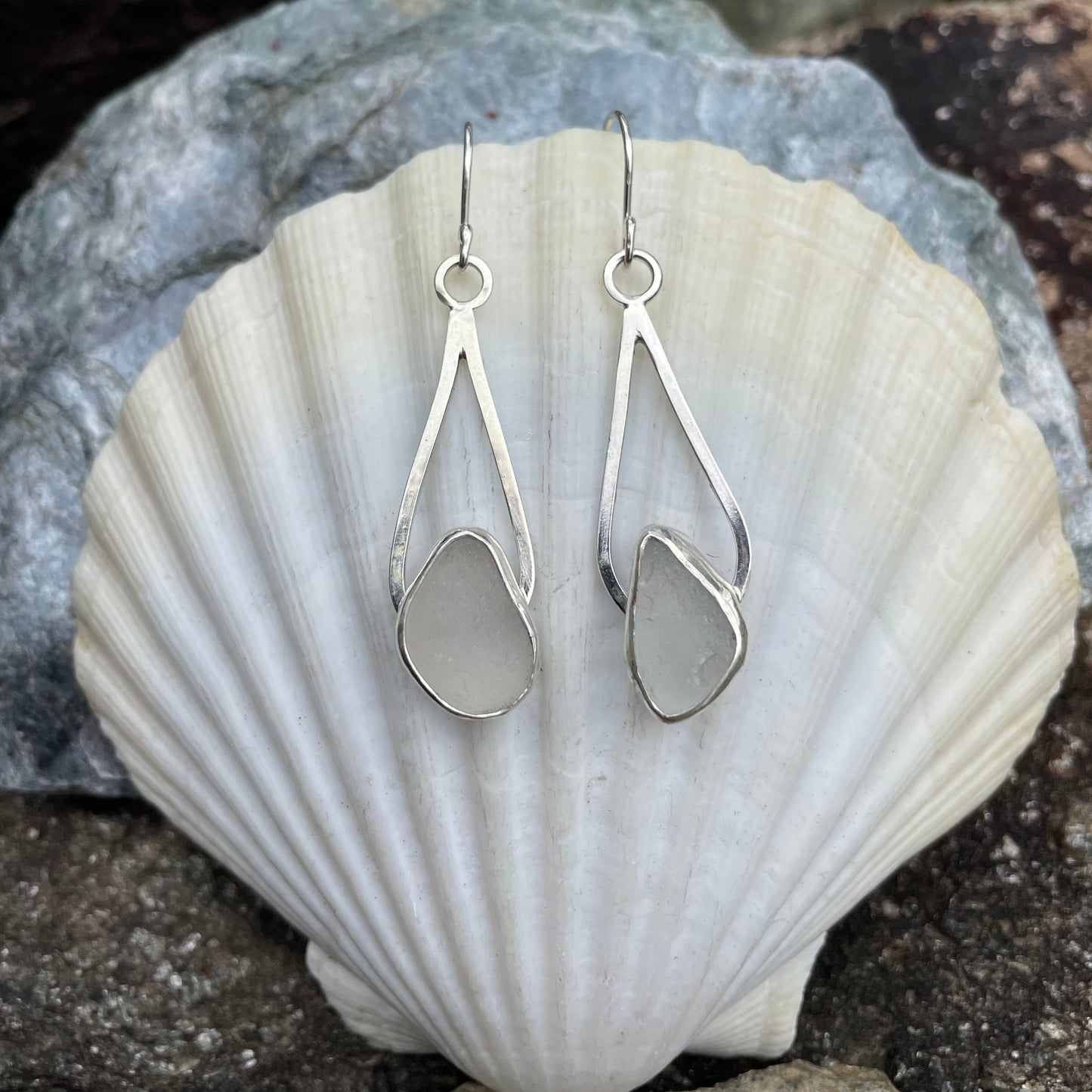 Frosty White Sea Dangle Teardrop Earrings