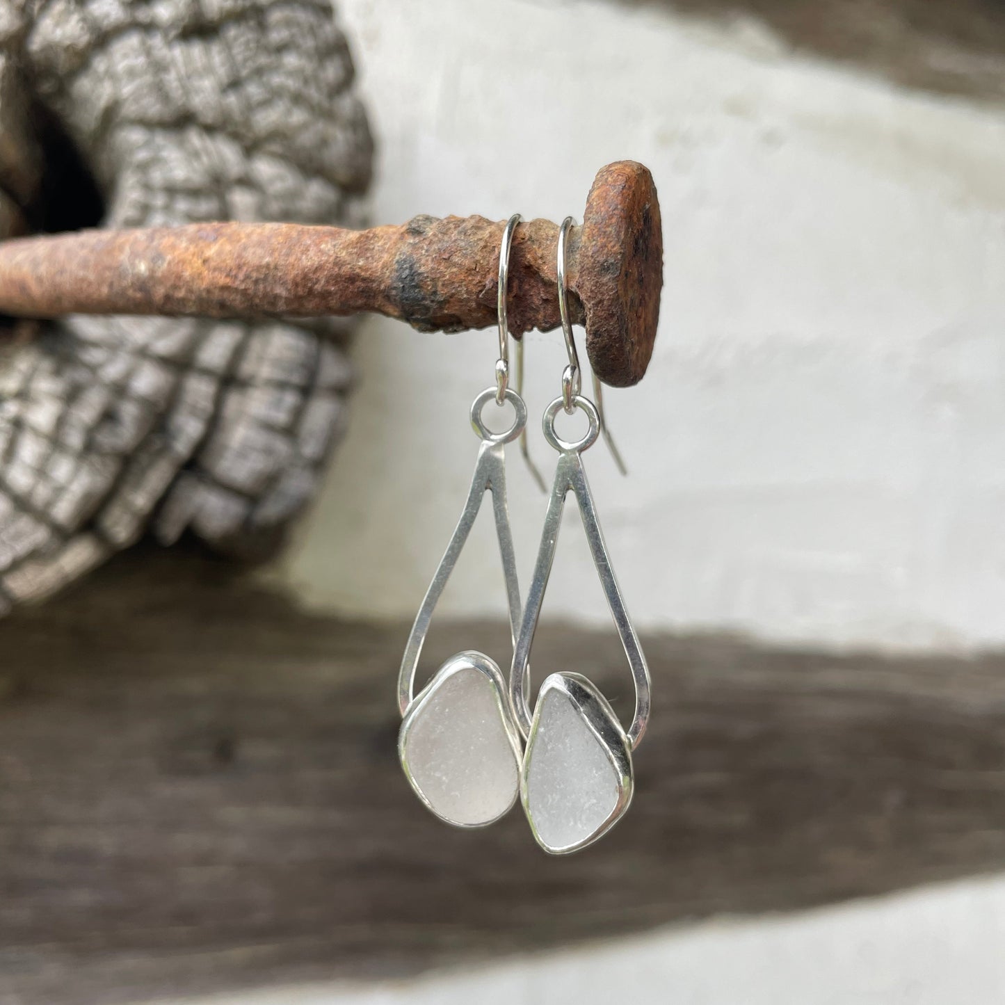 Frosty White Sea Dangle Teardrop Earrings