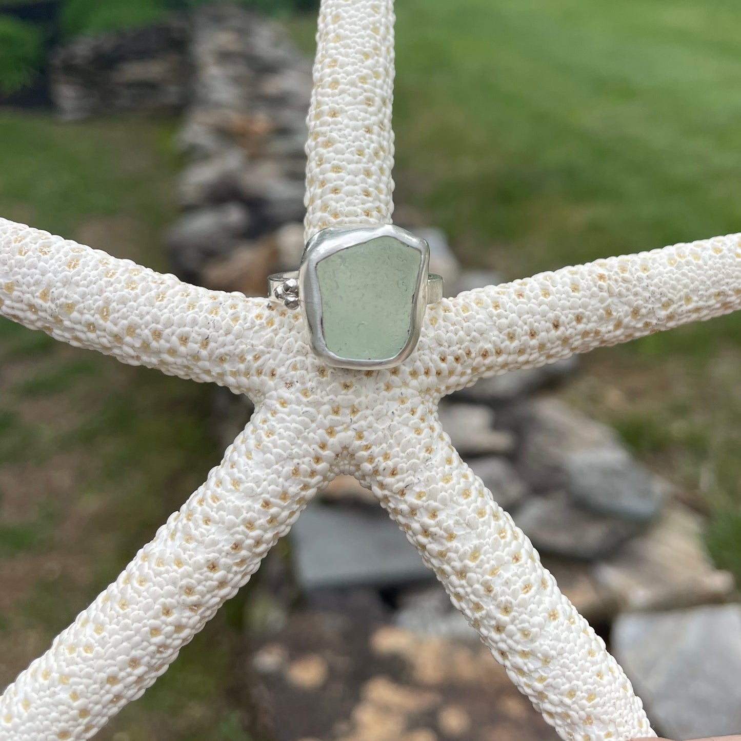 Sea Foam Green Sea Glass Ring - Size 8