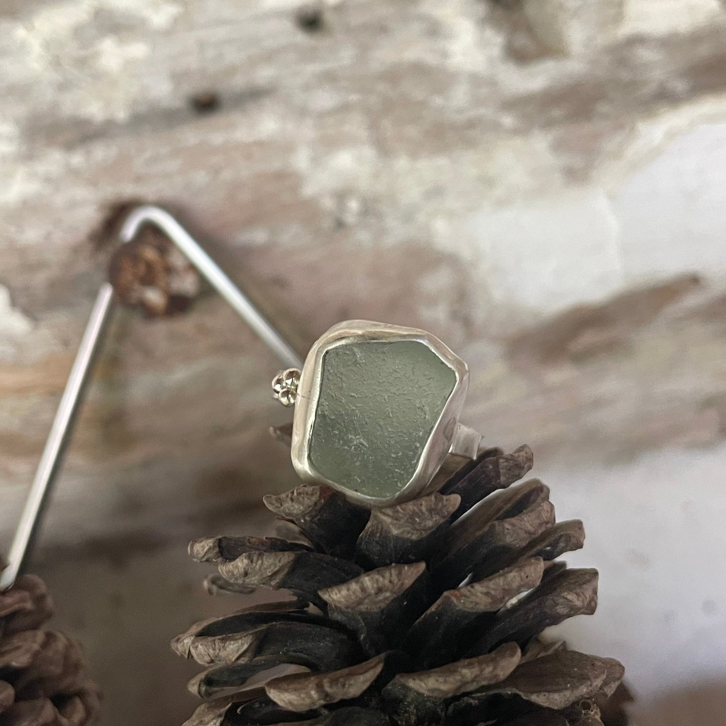 Sea Foam Green Sea Glass Ring - Size 8