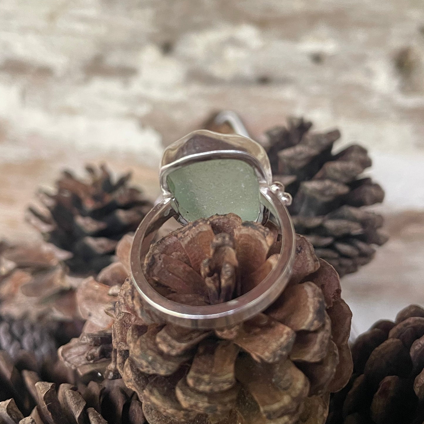 Sea Foam Green Sea Glass Ring - Size 8