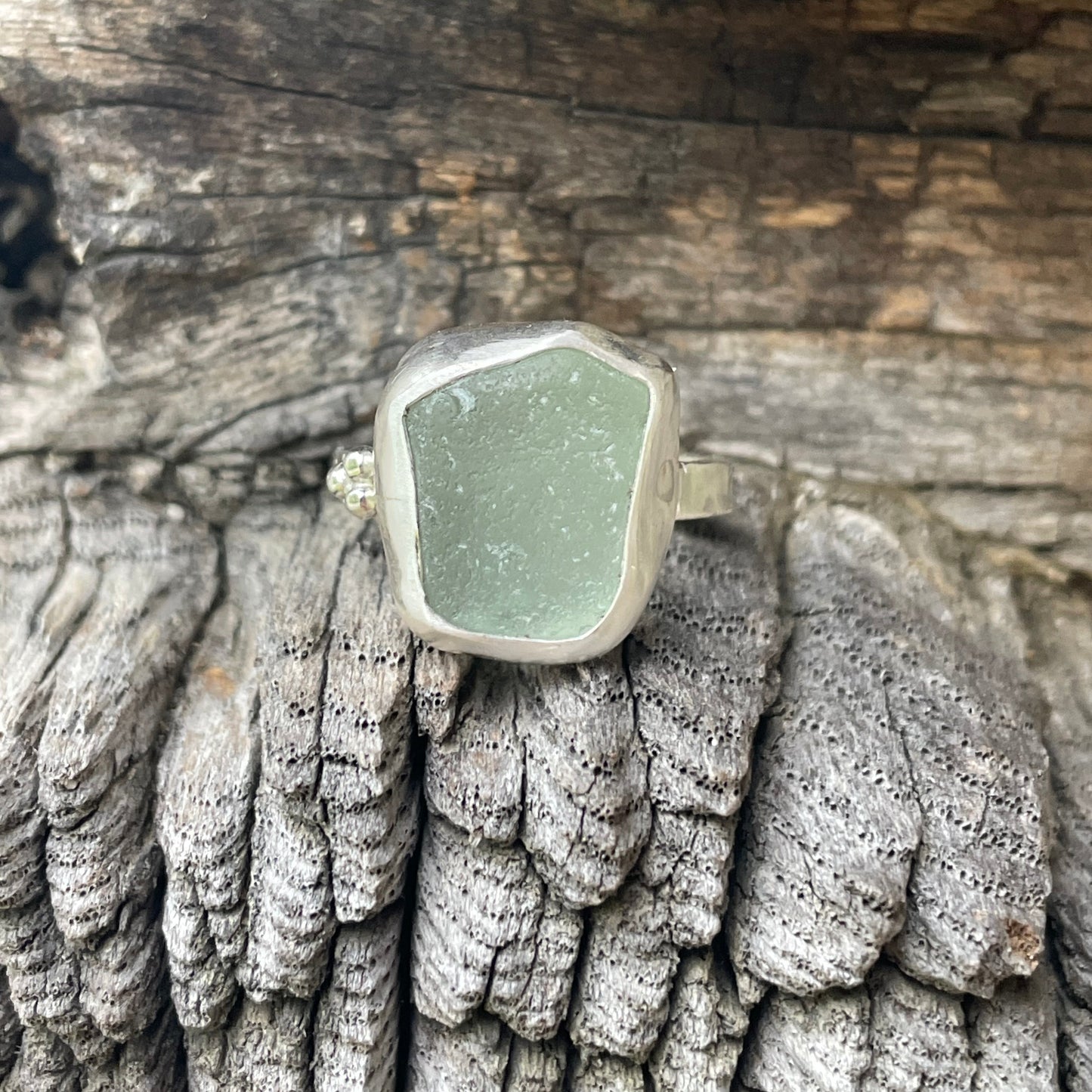 Sea Foam Green Sea Glass Ring - Size 8