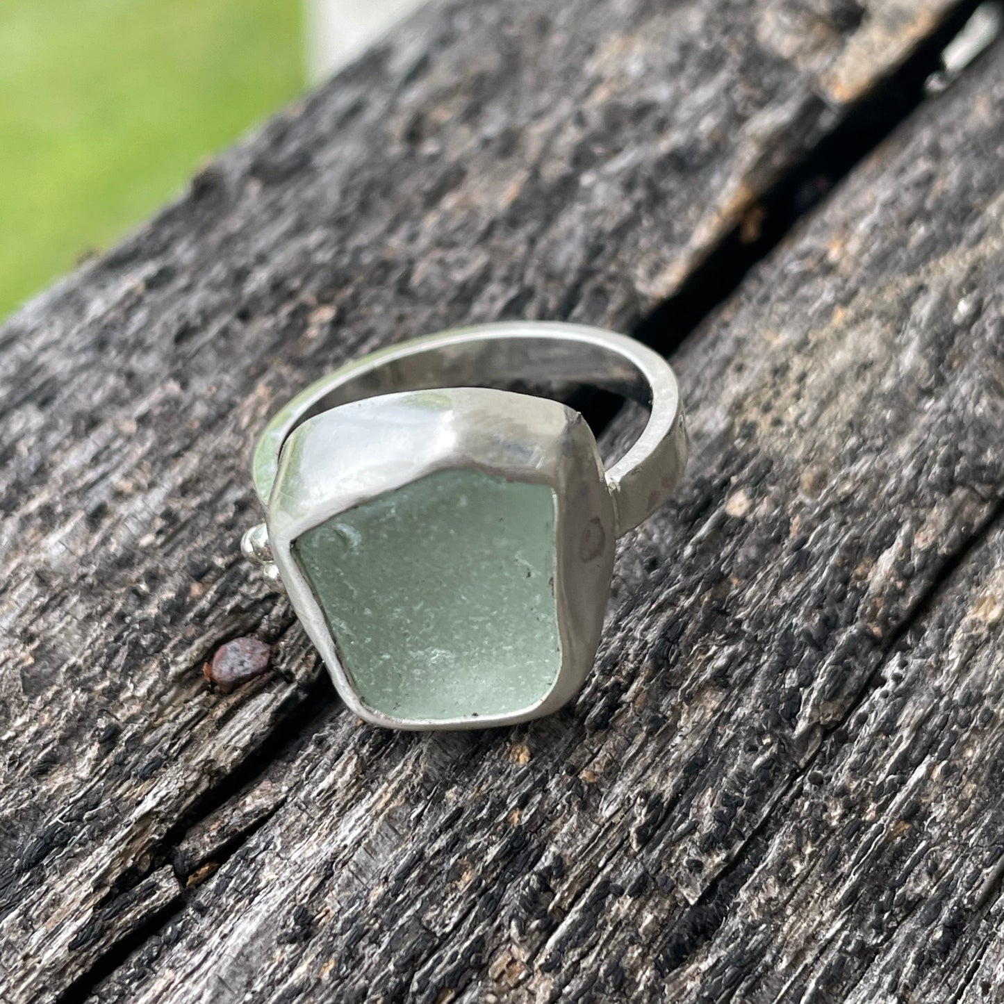 Sea Foam Green Sea Glass Ring - Size 8