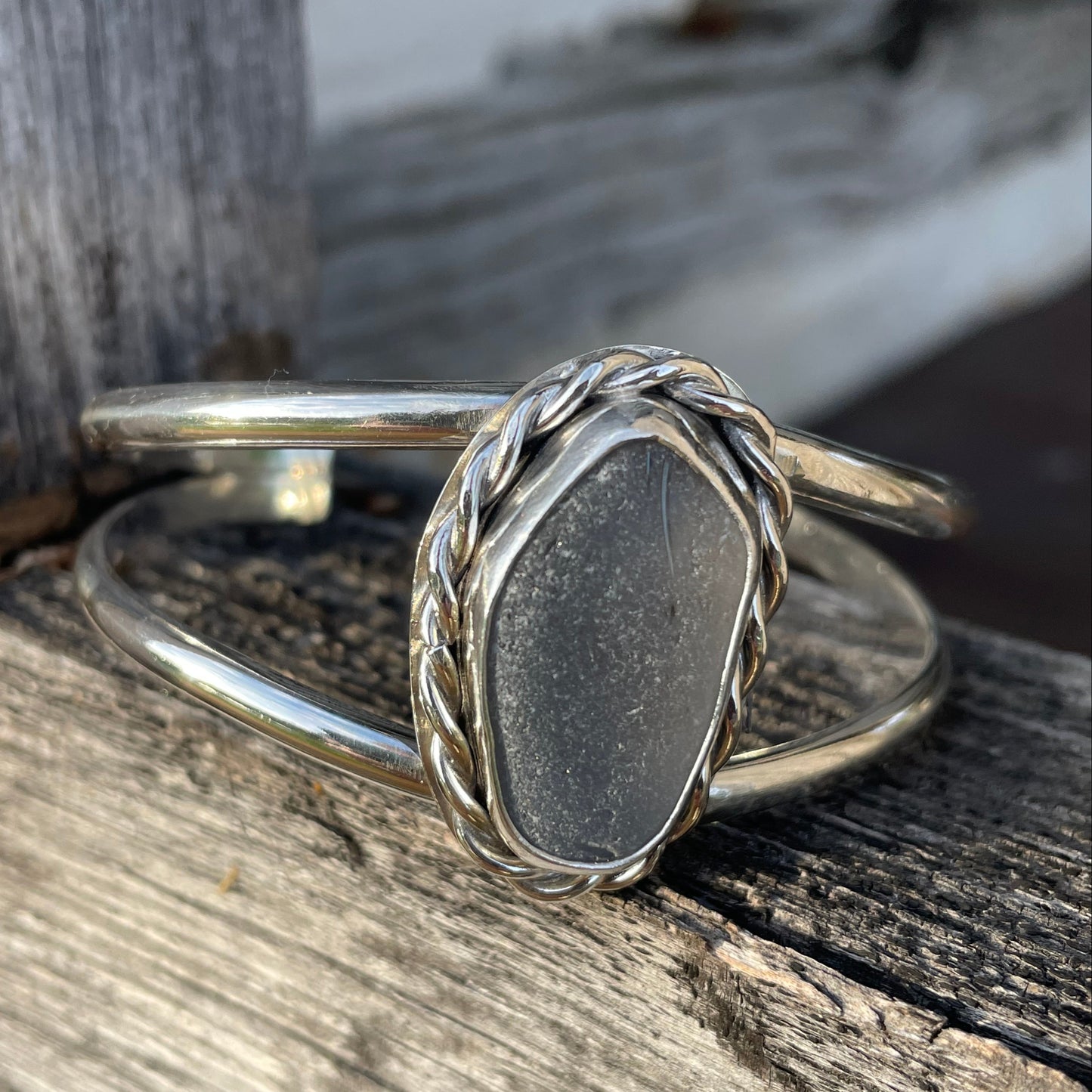 Smokey Gray Sea Glass Double Cuff Bracelet