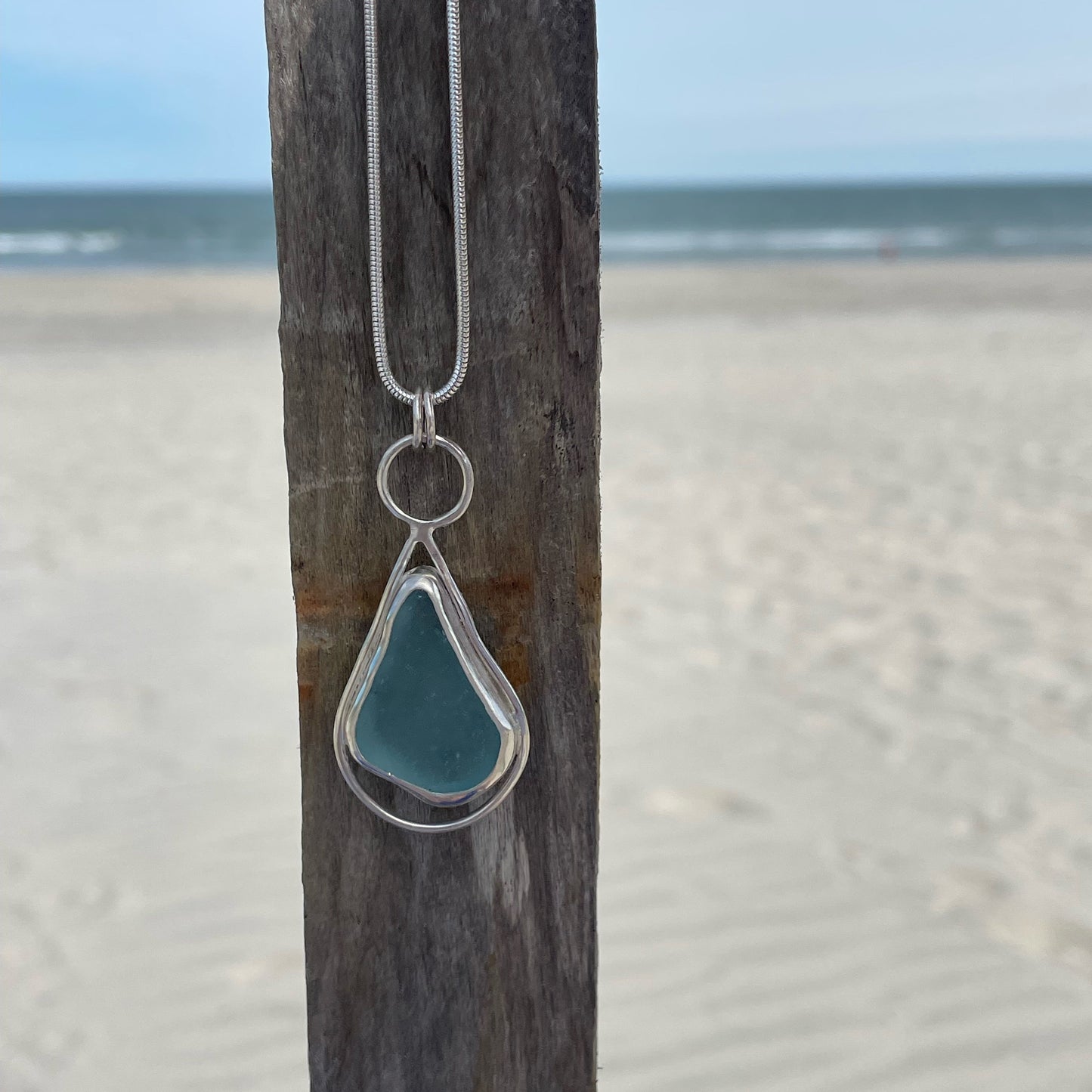 Steel Blue Sea Glass Pendant