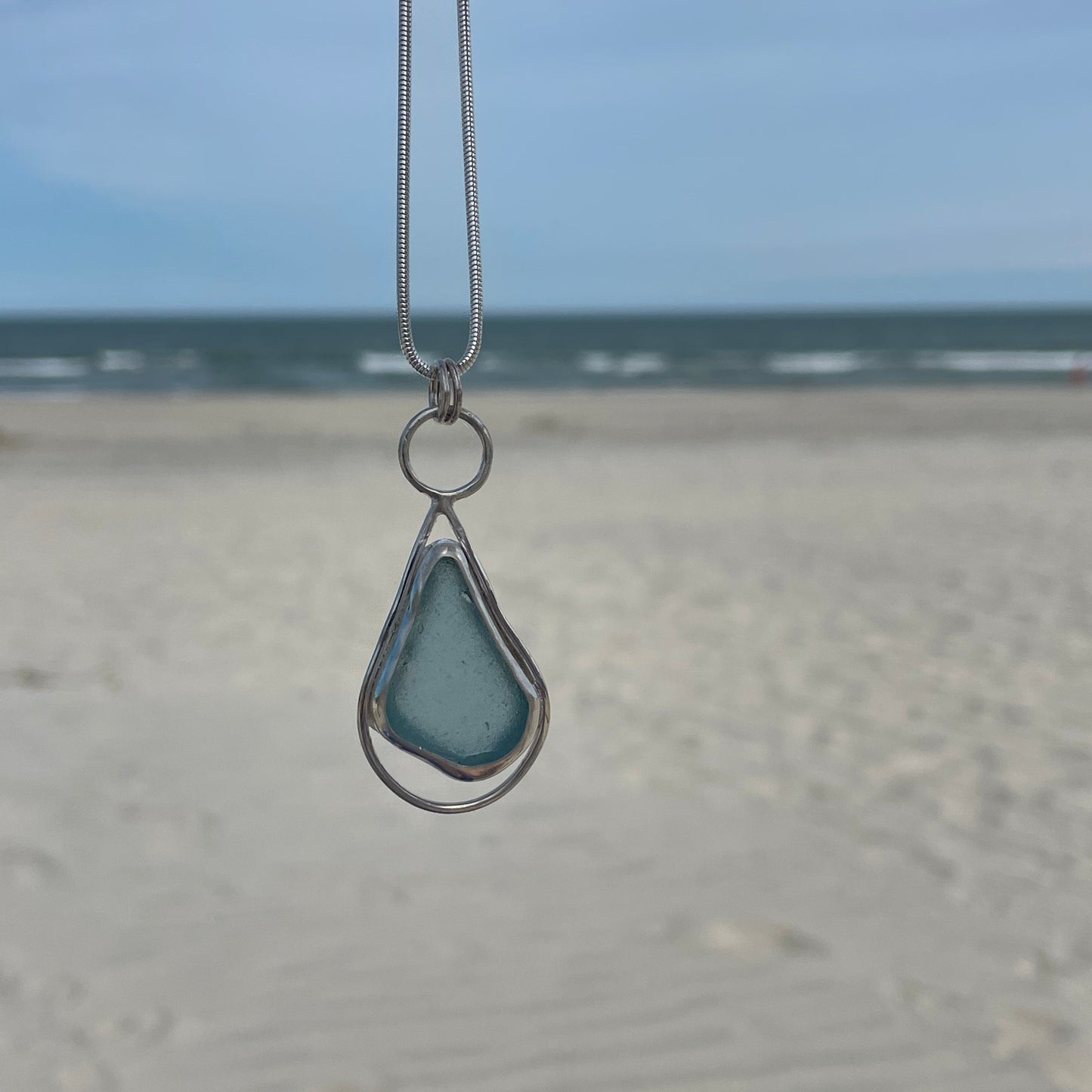 Steel Blue Sea Glass Pendant