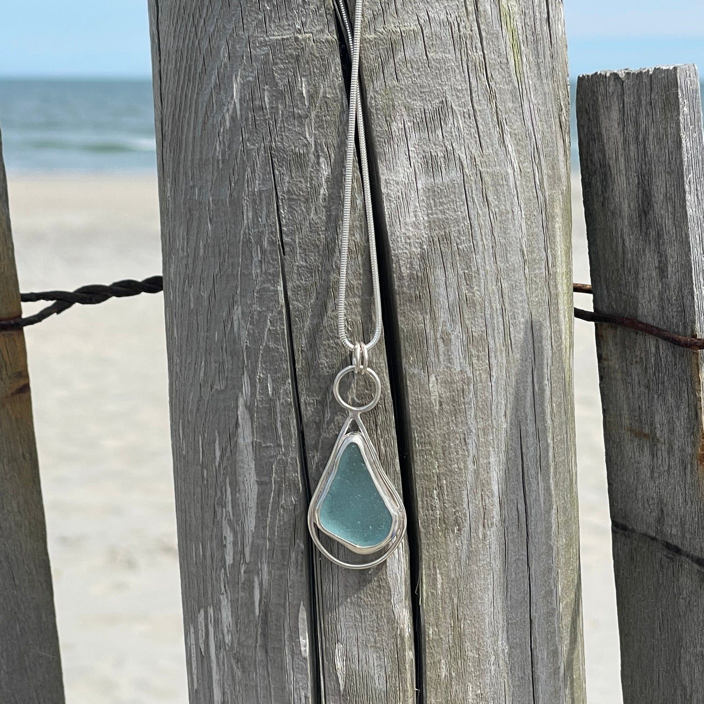 Steel Blue Sea Glass Pendant