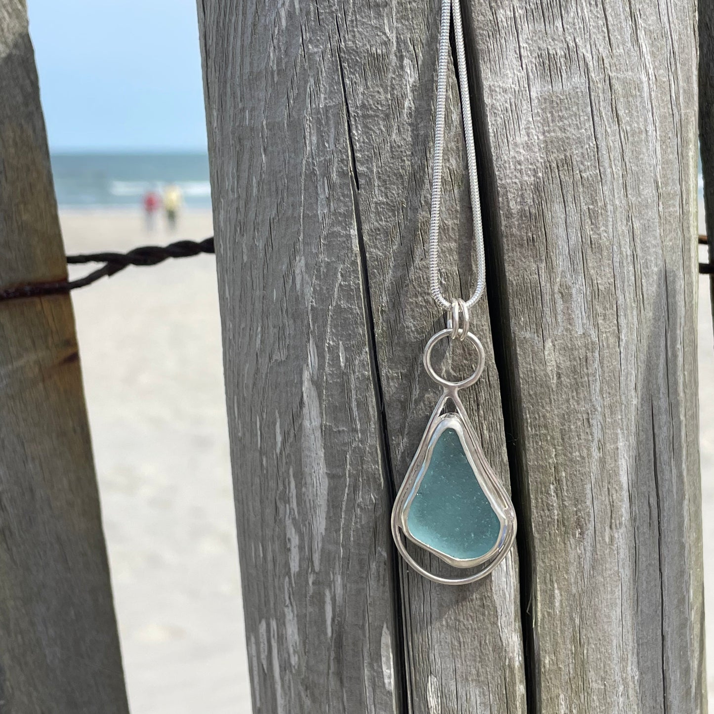 Steel Blue Sea Glass Pendant