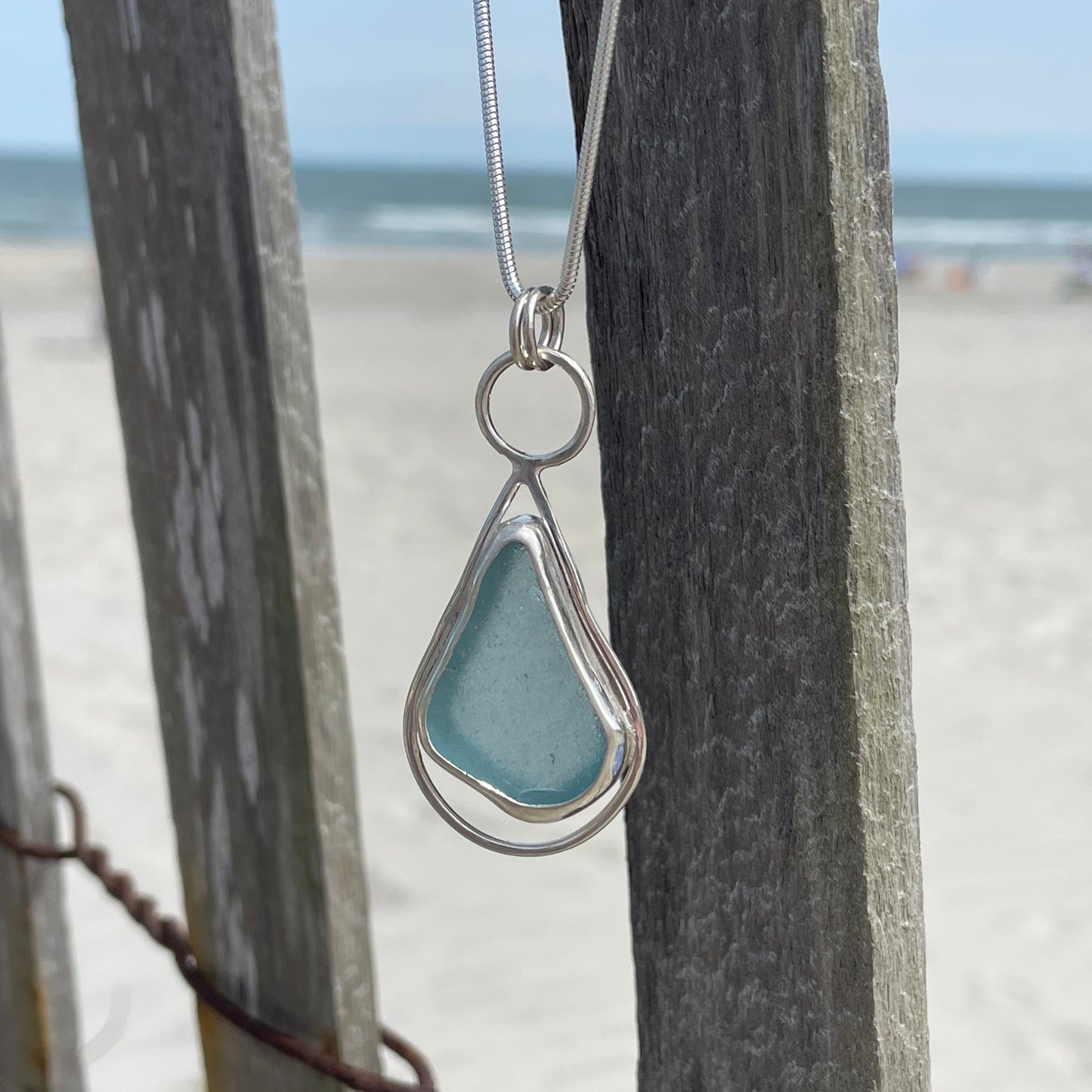 Steel Blue Sea Glass Pendant
