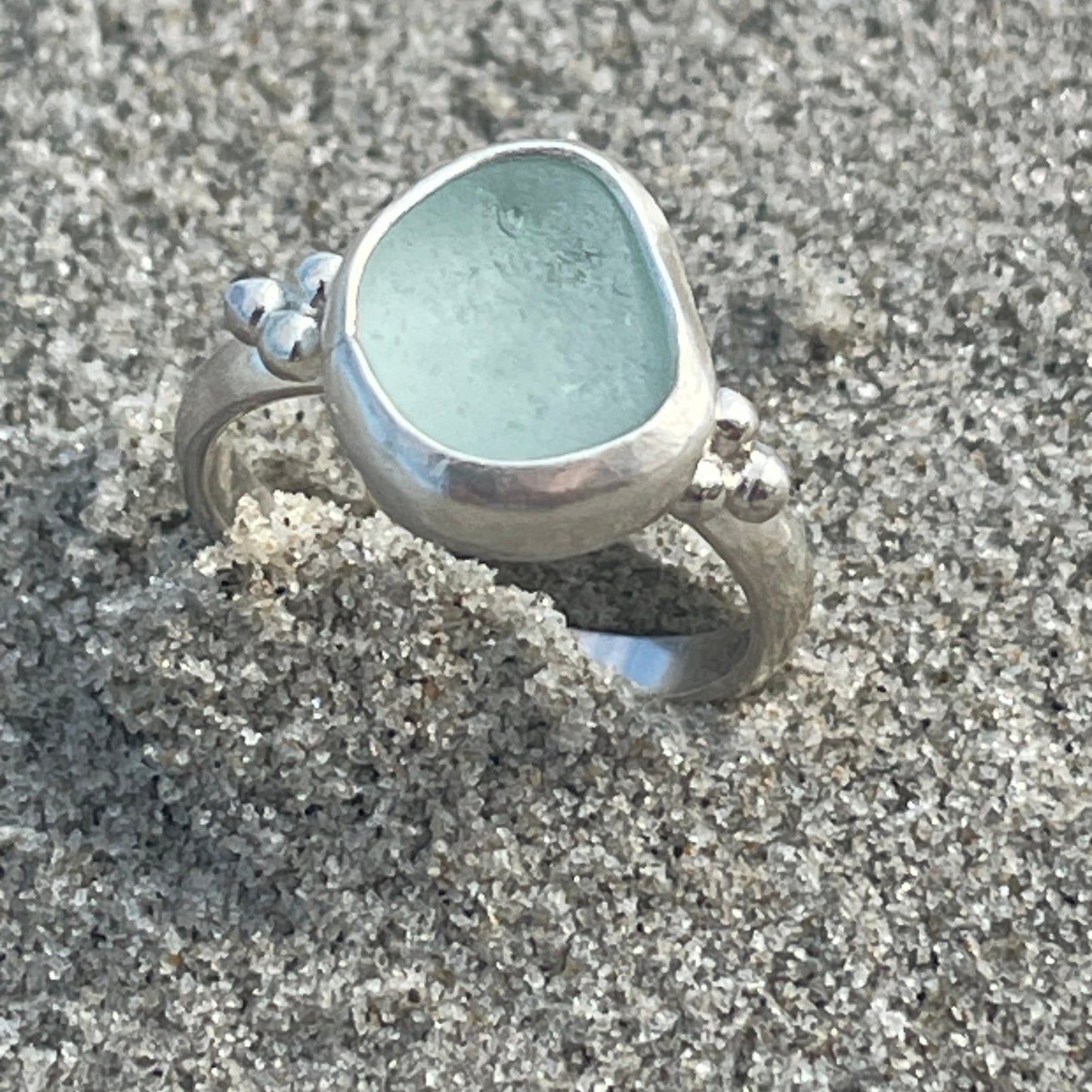 Sea Foam Blue Sea Glass Ring - Size 4.75