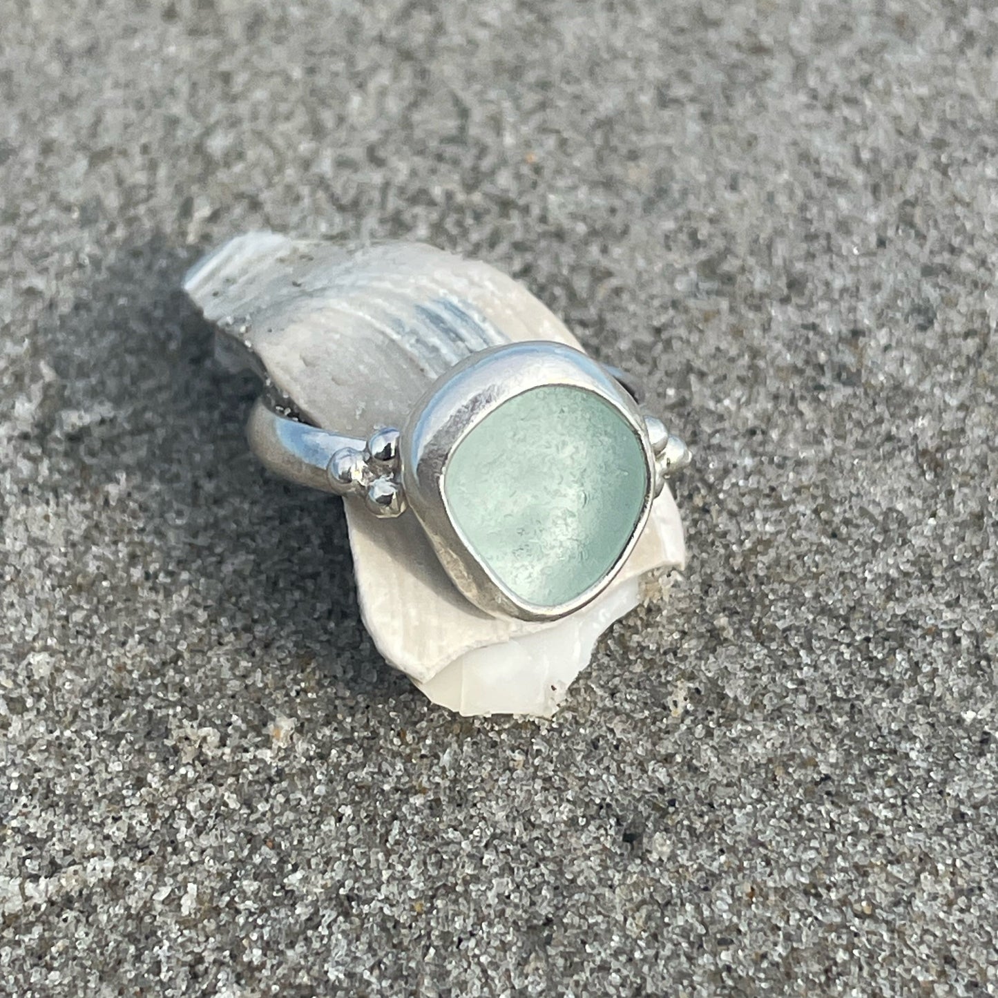 Sea Foam Blue Sea Glass Ring - Size 4.75
