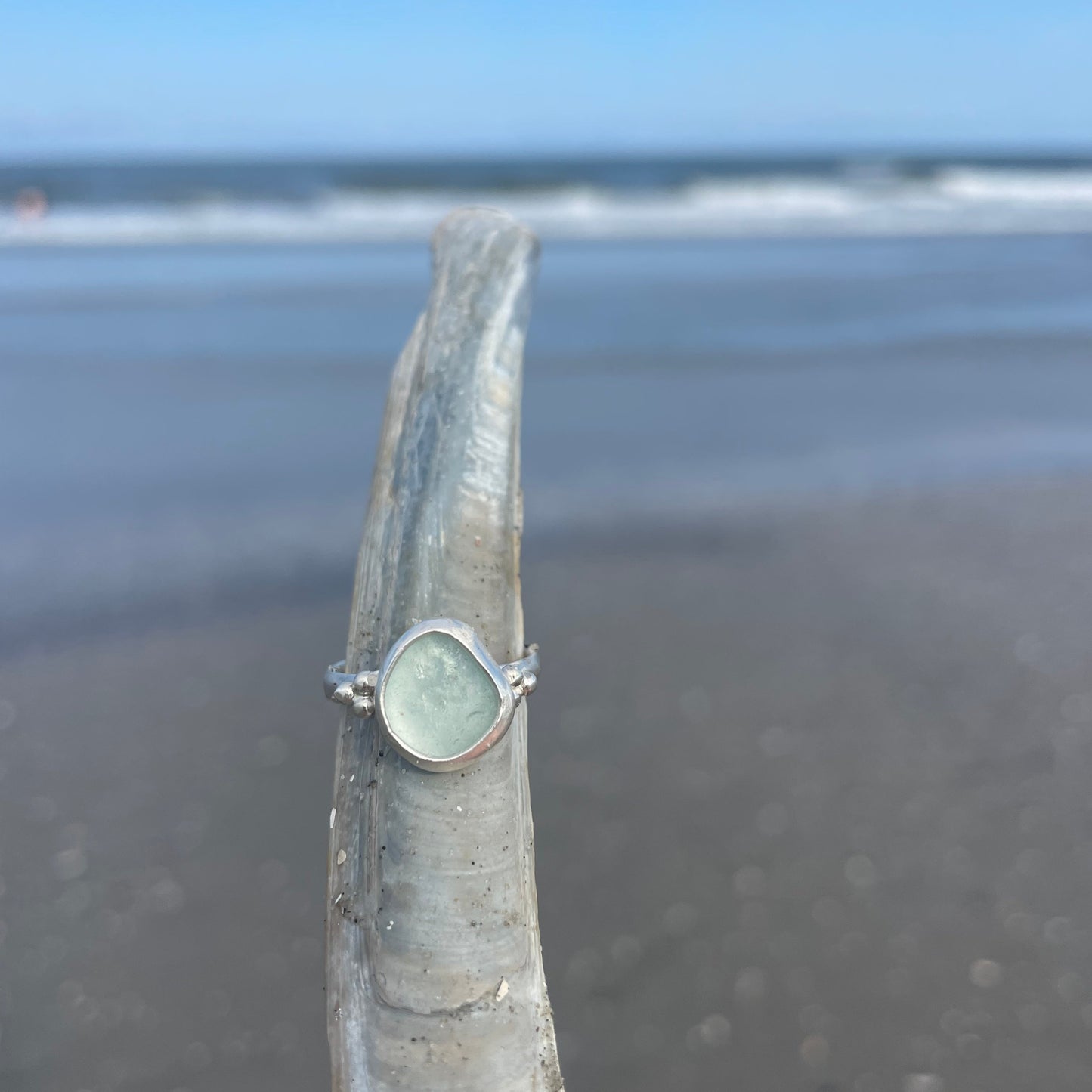Sea Foam Blue Sea Glass Ring - Size 4.75