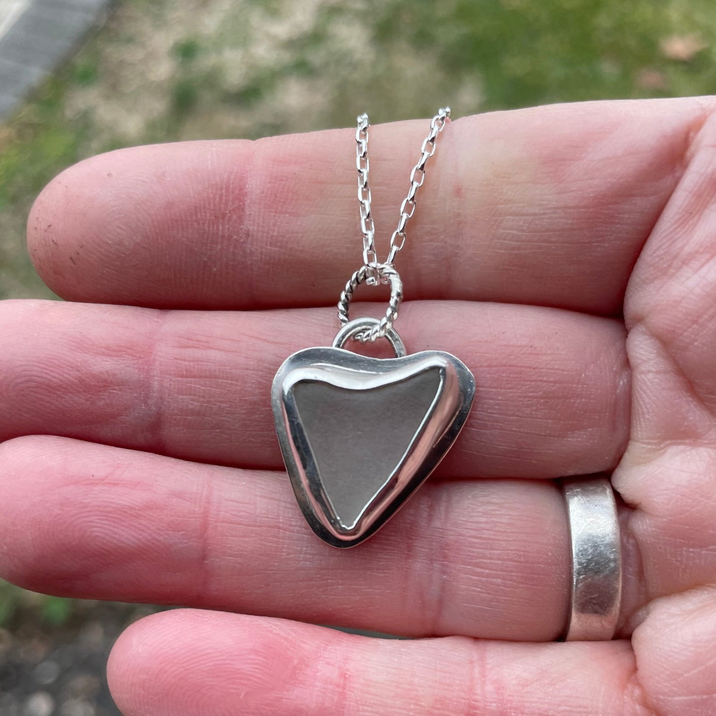 Frosty White Sea Glass Heart Necklace