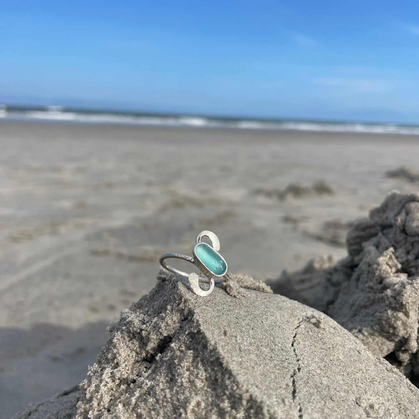 Teal Blue Sea Glass Ring - Size 10.5