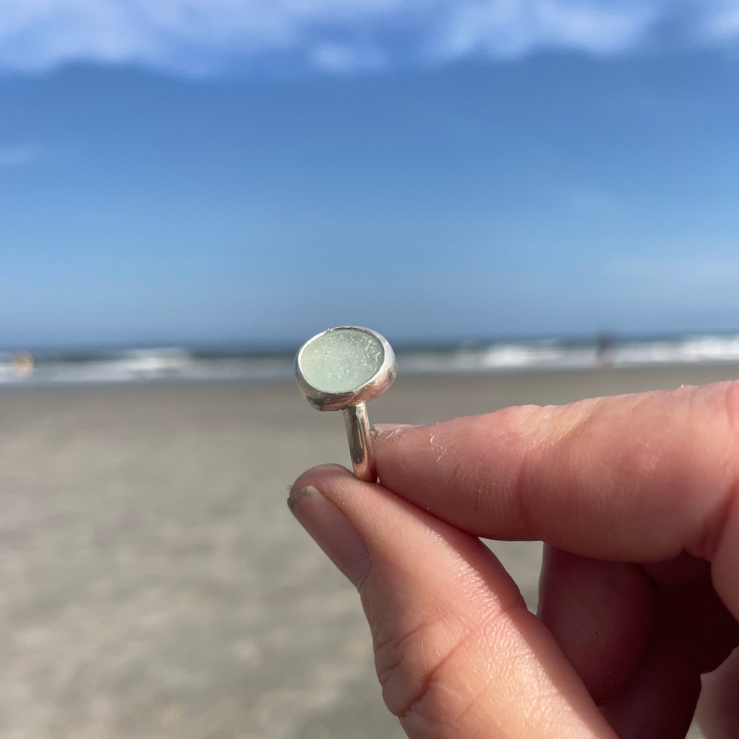 Sea Foam Blue Sea Glass Ring - Size 6.5