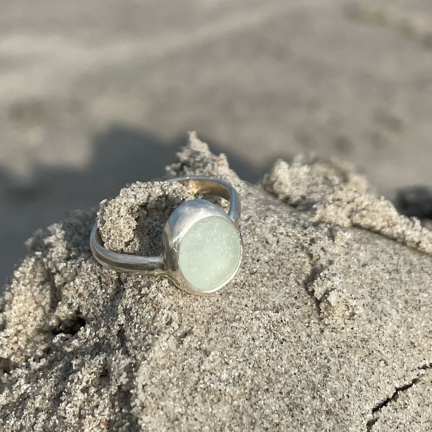Sea Foam Blue Sea Glass Ring - Size 6.5