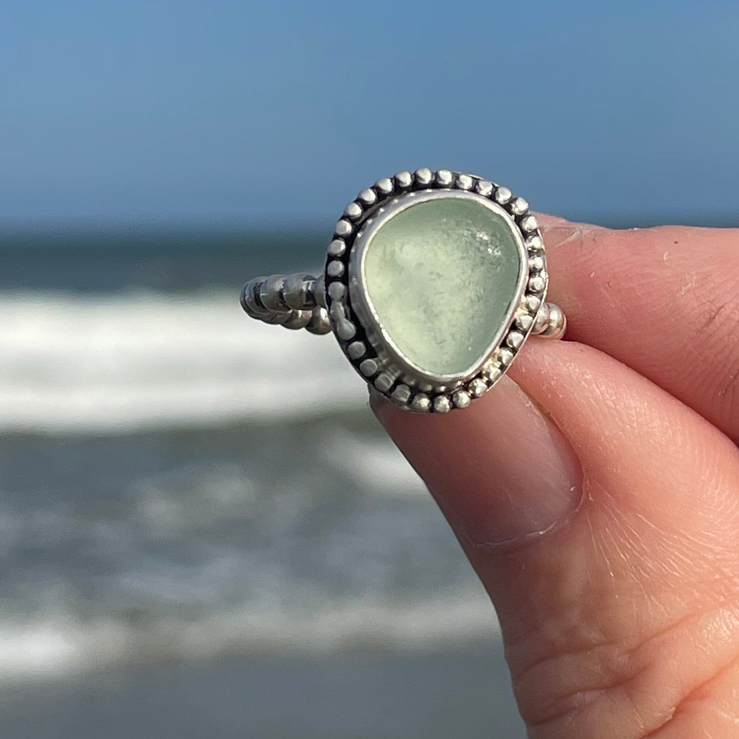 Beaded Sea Foam Green Ring Size 5.5