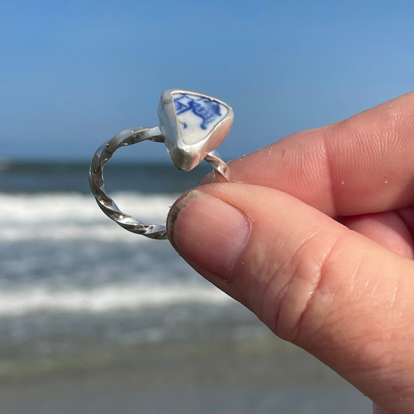 Blue Sea Pottery Ring - Size 11