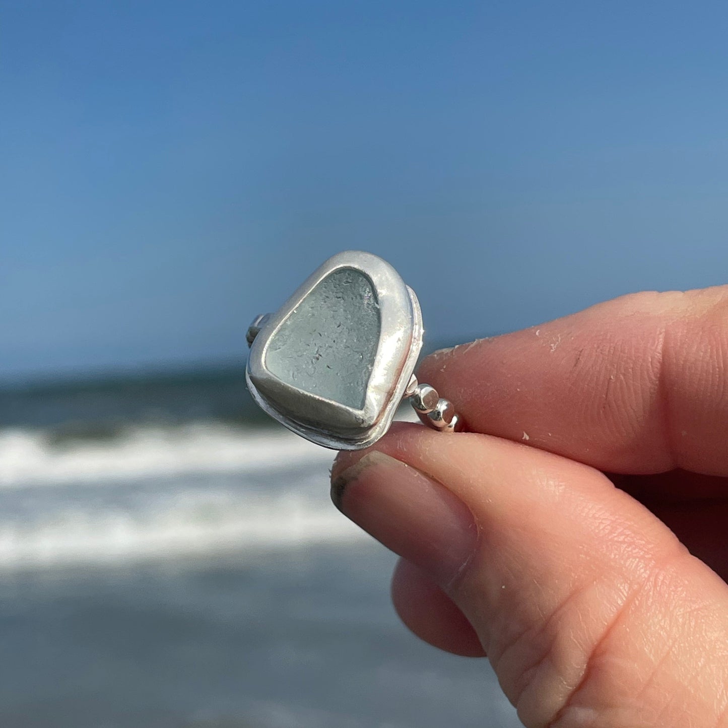 Smokey Blue Sea Glass Ring - Size 9