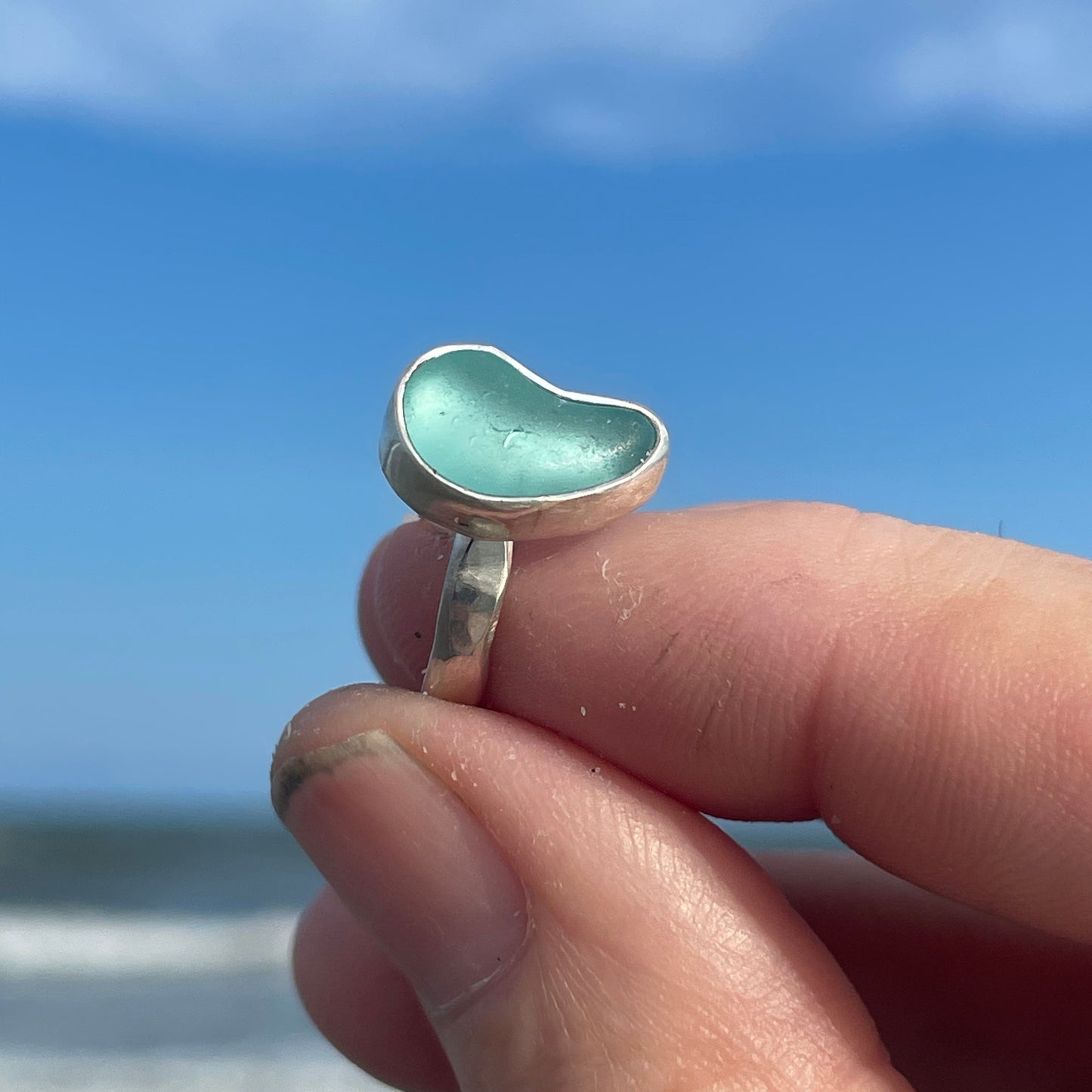 Teal Blue Sea Glass Ring -Size 5