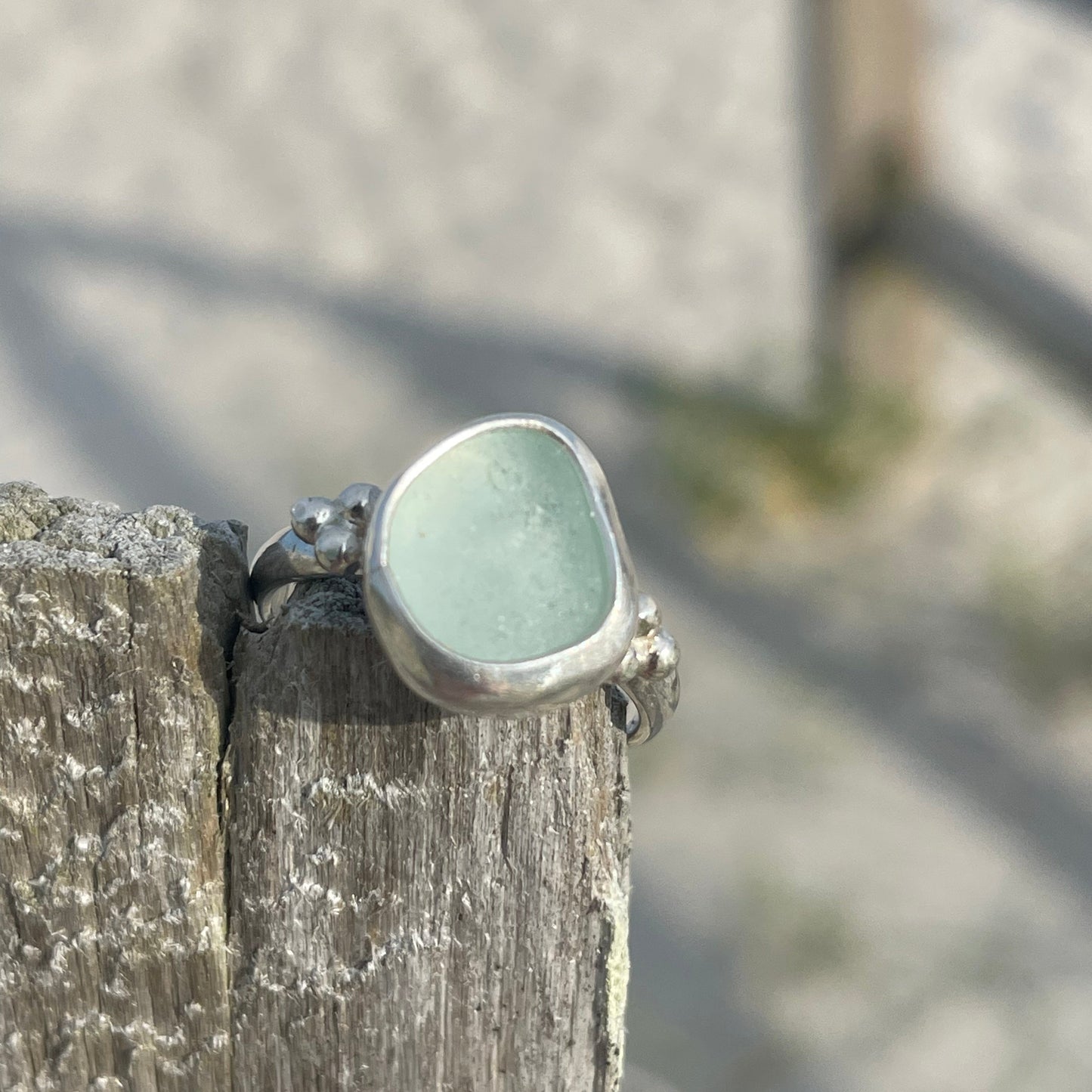 Sea Foam Blue Sea Glass Ring - Size 4.75