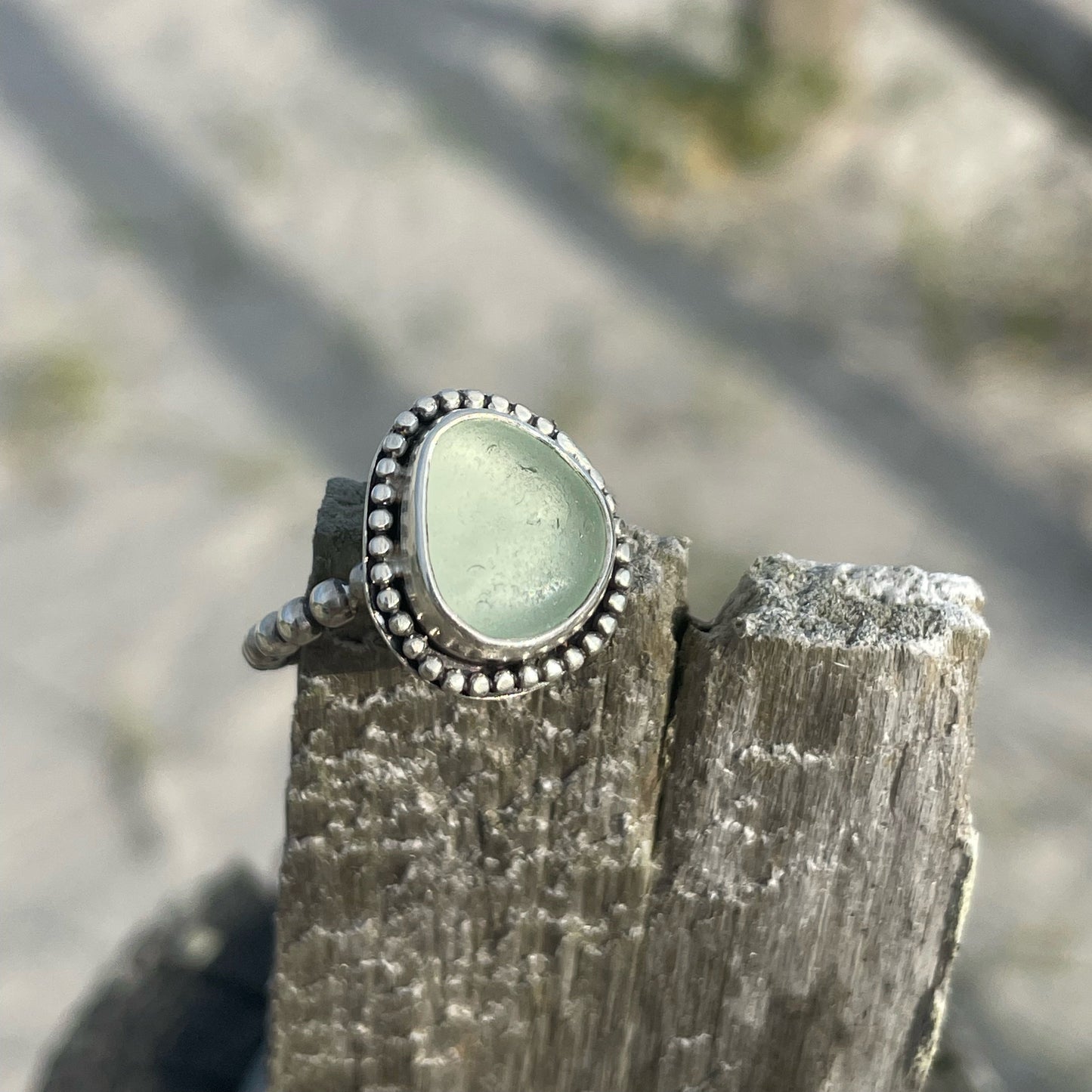 Beaded Sea Foam Green Ring Size 5.5