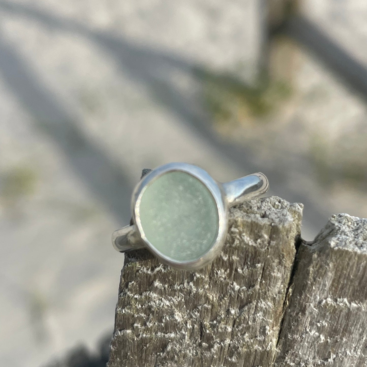 Sea Foam Blue Sea Glass Ring - Size 6.5