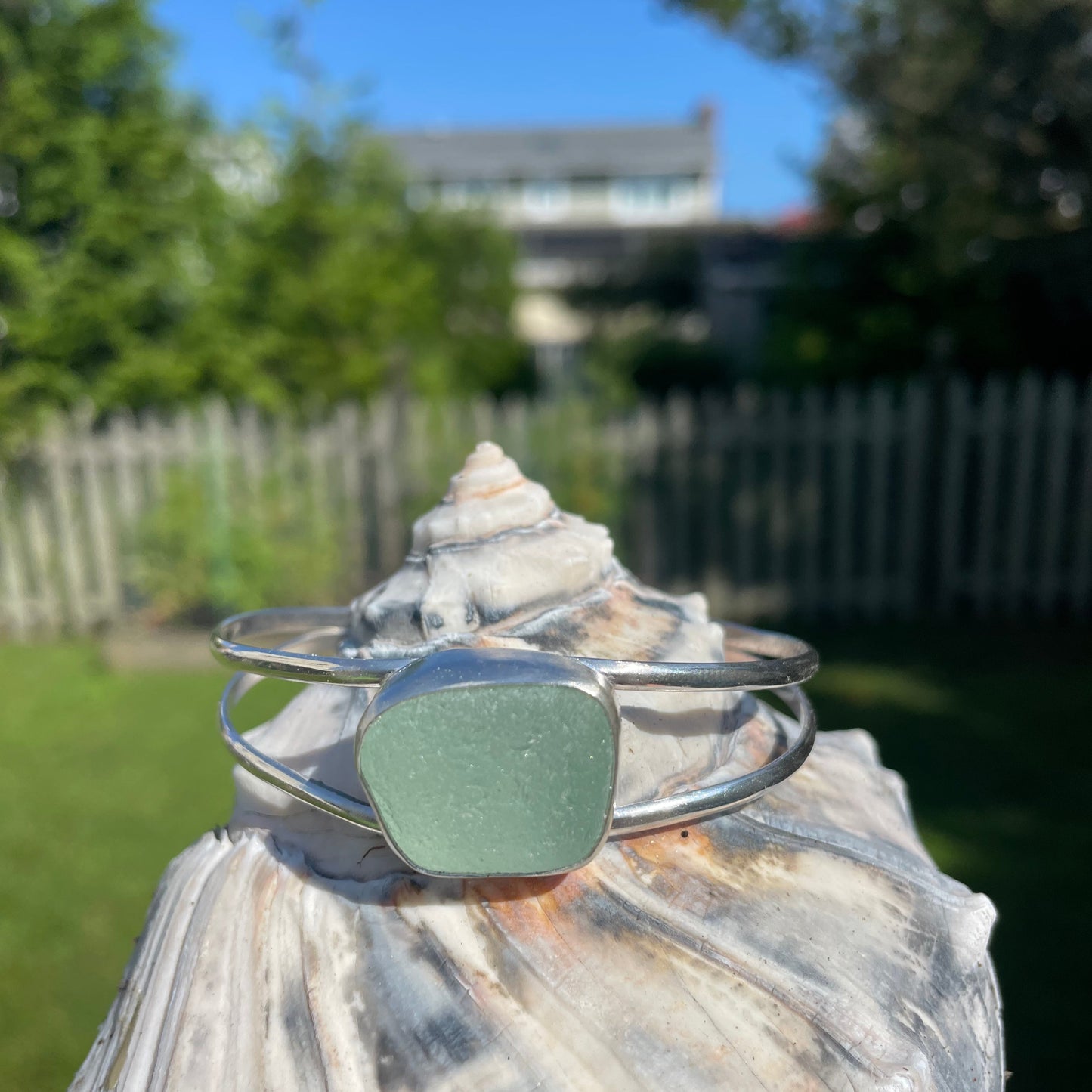 Sea Foam Green Sea Glass Cuff Bracelet