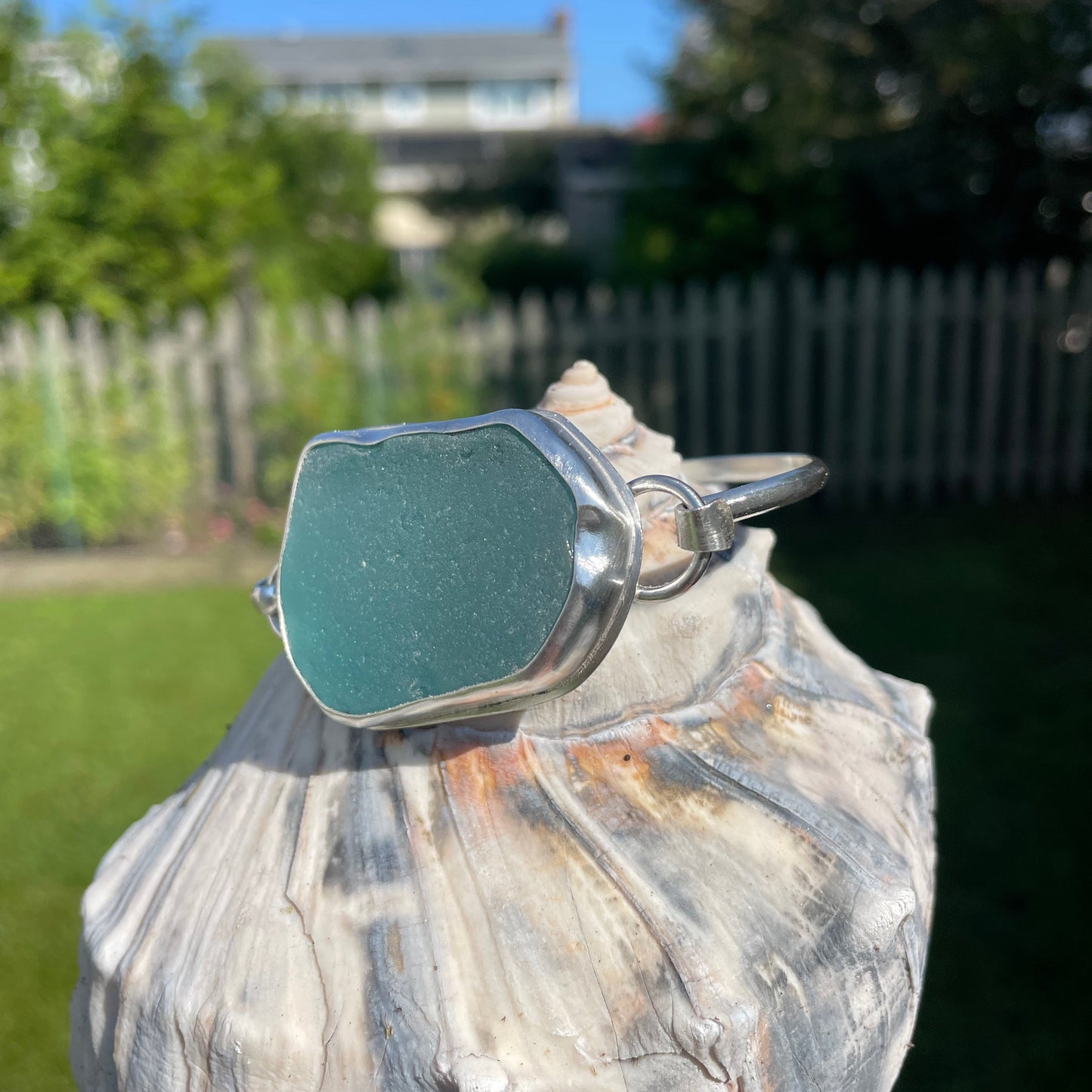 Steel Blue Sea Glass Hook Bracelet