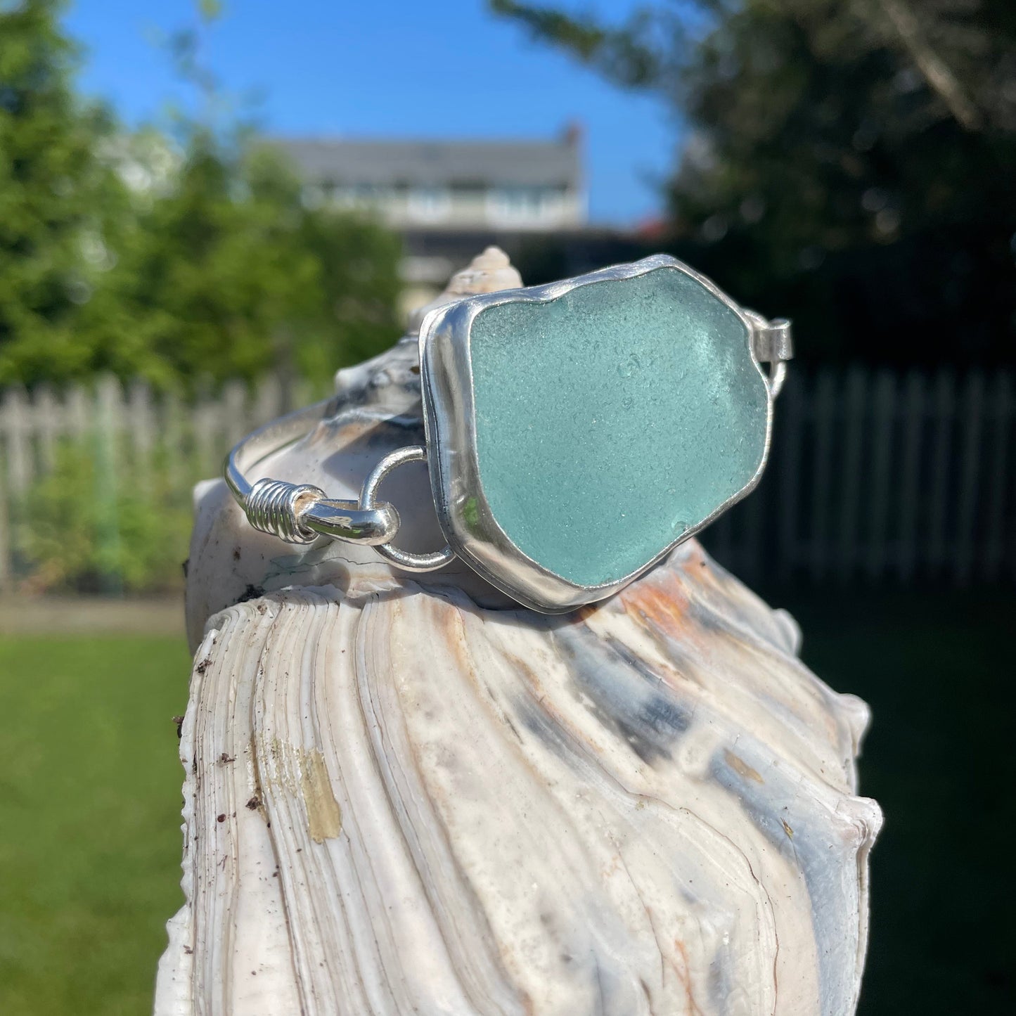 Steel Blue Sea Glass Hook Bracelet