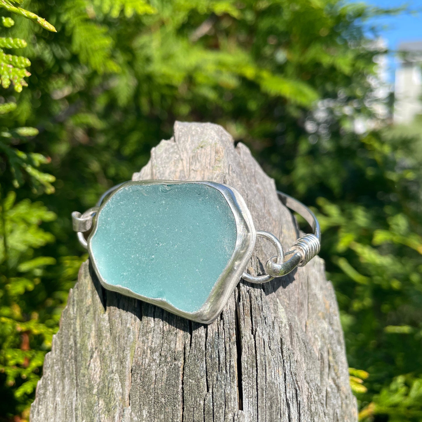 Steel Blue Sea Glass Hook Bracelet