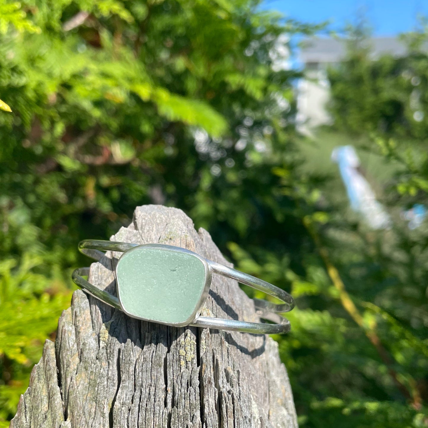 Sea Foam Green Sea Glass Cuff Bracelet