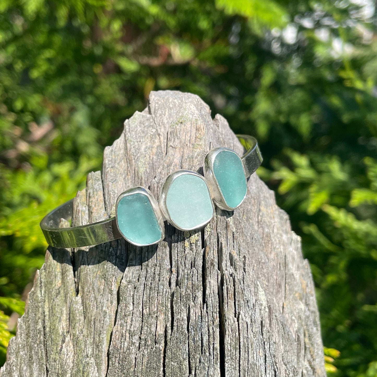 Three Piece Sea Glass Cuff Bracelet