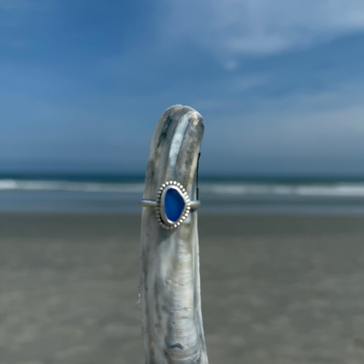 Cornflower Blue Sea Glass Ring - Size 7.5