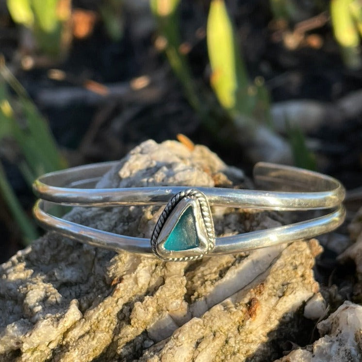 Aquamarine Double Cuff Sea Glass Bracelet