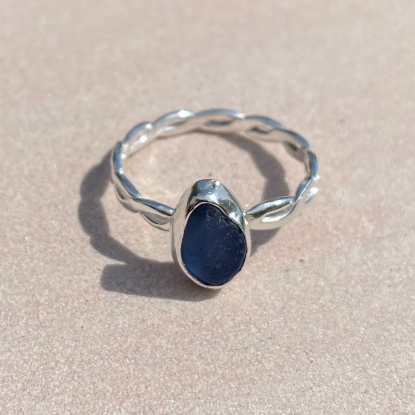 Cornflower Blue Sea Glass Ring - Size 8.75