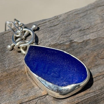 Cobalt Blue Sea Glass Toggle Pendant