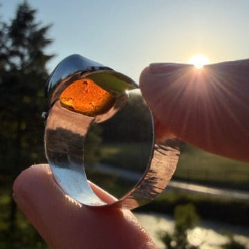 Amber Sea Glass Ring - Size - 10.5