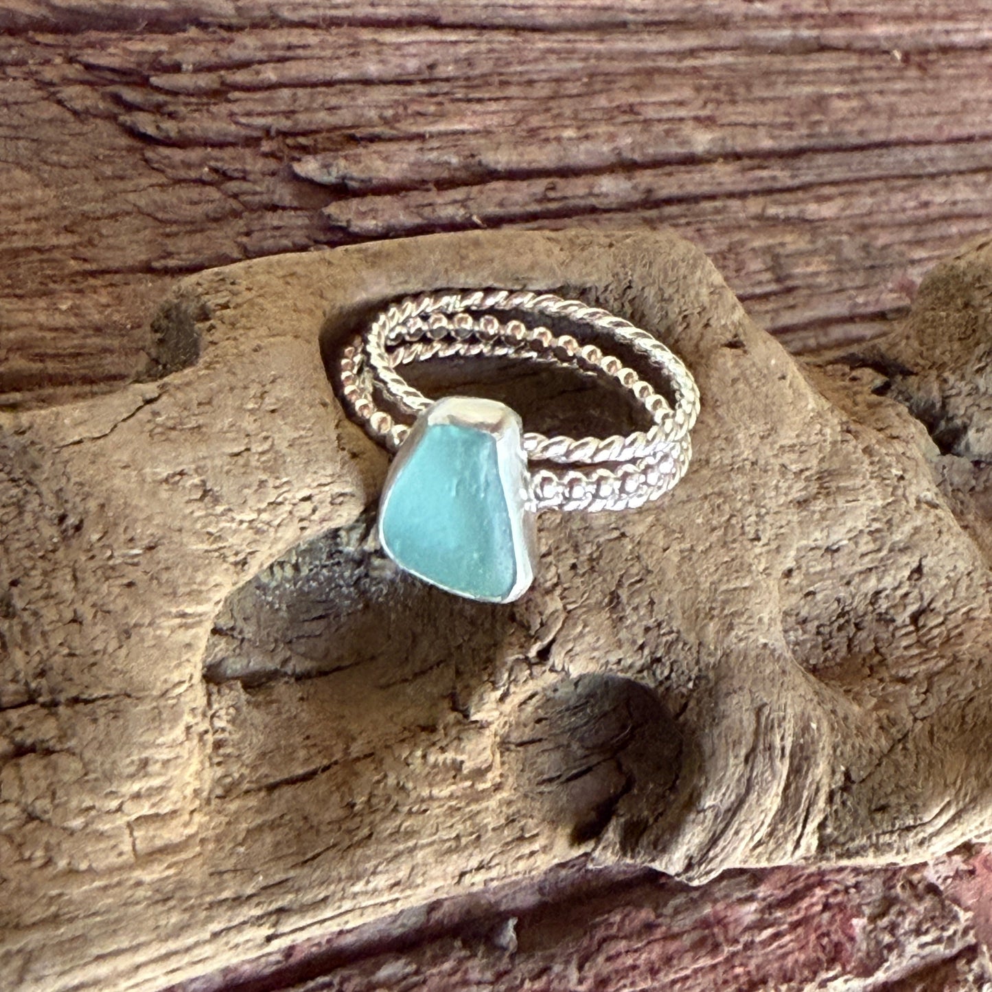 Light Aquamarine Sea Glass Stacking Rings - Size 10.25