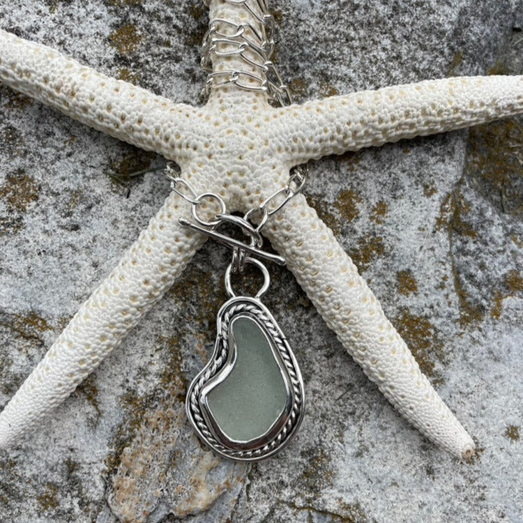 Pale Sea Foam Green Sea Glass Pendant