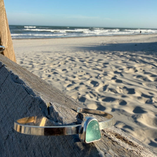 Aquamarine Sea Glass Cuff Bracelet